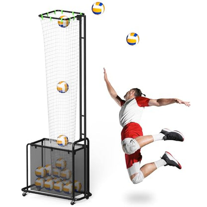 Volleyball Setter Training Equipment, Setting Trainer Net with Target Hoop, 5 Angles Adjustable, Height Adjustable for Serving Spiking Drills System with Ball Collection Bag
