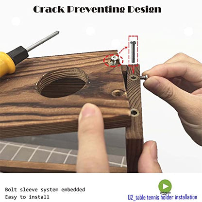 Ping Pong Paddle Holder Rack Rustic Wood Table Tennis Ball Wall Mounted Storage Shelf with Pre-Buried Sleeves Bolt Crack-Preventing Design
