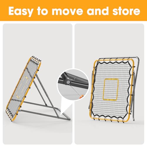 Rebound Net 3.7 x 3.7 FT, Baseball Softball Soccer Volleyball Pitching Rebounder, 5 Adjustable Return Angles, Portable Bounce Back Training Equipment