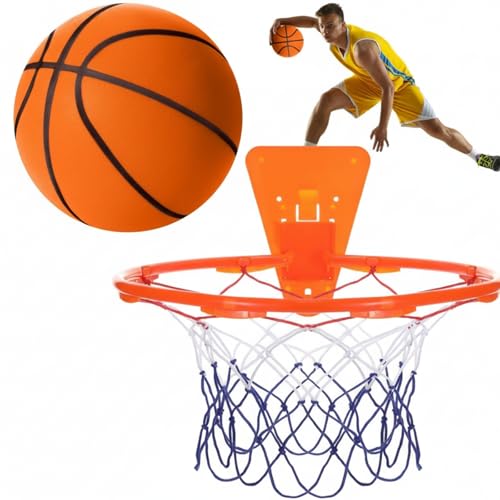 Silipull Size 7 (29.5") Silent Basketball and Hoop Set – Noiseless Airless Foam Basketball for Quiet Indoor Dribbling & Training, Realistic Feel with High Bounce, Ideal for Teens Adults(Orange)
