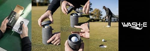 Wash-E: Electric Golf Ball Cleaner – Portable Motorized Washer, USB-C Rechargeable, Clips to Golf Bag – Premium Golf Gift