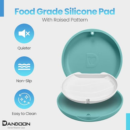 Dandoon Dental Retainer Case – Ventilated with Magnetic Lid and Silicone Pad, Non-Slip Slim Design – Includes Free Aligner Removal Tool & Chewies – Fits Aligners & Mouth Guards (Mint Green-Blue)