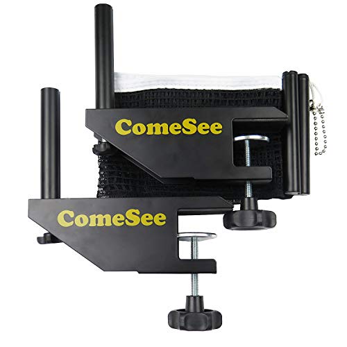 ComeSee Professional Table Tennis Ping Pong Net Post Set Strength Screw Clamp with Net Clip Insert, 1.65 Inch Width Grip Holder, Tension and Height Adjustable Easy Set Up (Black)