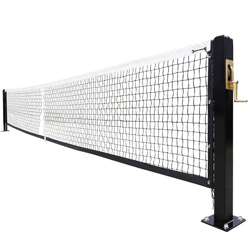 Seliyoo Professional Pickleball Net System for Tournament Courts -22FT Regulation Heavy Duty Carbon Steel Posts with Premium Cast Brass Winder,Handle,Pulley - Indoor/Outdoor Surface Mount - color: Graphite