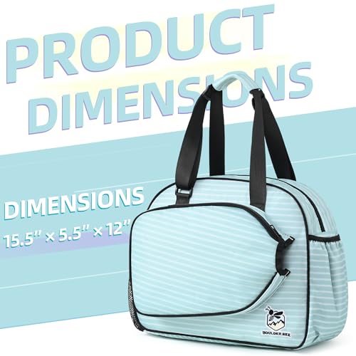 Boulder Bee Pickleball Bags, Premium Pickleball Tote Bag for Girls, Women’s Hand/Shoulder Gym Bag w Water Bottle Holder, with Pickleball Racquet/Paddle Holder - color: Stripe-Green