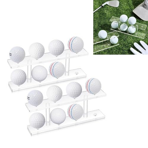 2Pcs Golfs Ball Organizers Rack 8 Balls Capacity Display Stand Clear Acrylic Golfs Holder Small Table Tennis Shelf Golf Organizer Rack
