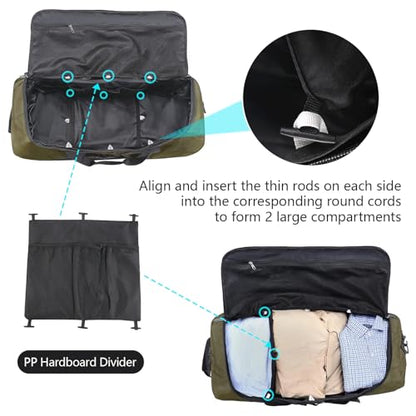 110L Expandable to 140L 32” Foldable Oxford Soft-Sided Rolling Duffle Bag with 2 Heavy-Duty Wheels,2 Large Compartments,Adjustable Shoulder Strap and Attached Organizer Pouch,Green - color: Army Green