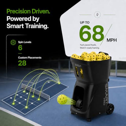 PP-Smart Pro Pickleball Machine with Invertible Hopper | 80+ Ball Capacity, Internal Oscillation, 28 Landing Points, 10 Training Modes, ±6 Spin, App & Remote Control for Mobile Players
