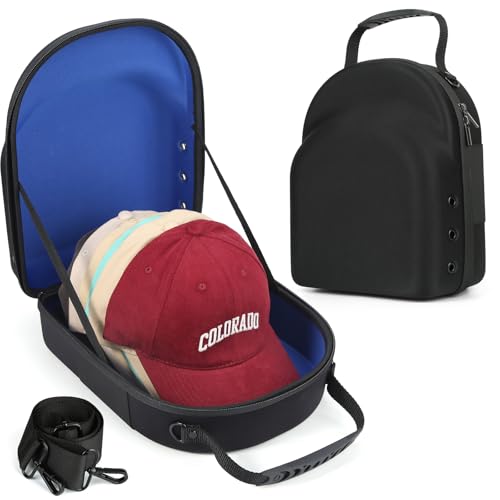 GERMUN Hard baseball hat case, Hat Carrier Travel Case with Adjustable Shoulder Strap, Hat cap case for 6 Baseball Caps - Perfect for Traveling & At-Home Storage (Black with Blue) - color: Black with Blue
