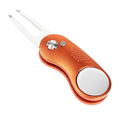 Mile High Life Golf Divot Repair Tool, All Metal Foldable Divot Tool with Pop-up Button & Magnetic Ball Marker - color: Orange Curve