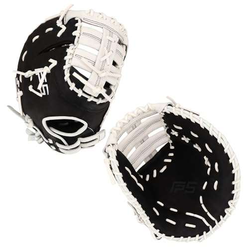 SSK FP5 Fastpitch Softball First Base Mitt 12.5” – 13” Right & Left Hand Throw Premium Full Leather Softball Glove - color: Black/White, size: 13" - Right Hand Throw