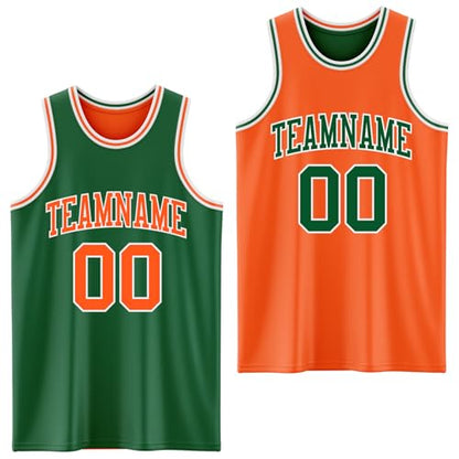 Custom Reversible Basketball Jerseys Men Youth, Personalized Sports Shirts Team Uniforms Printed Name Logo Number - color: Green and Orange