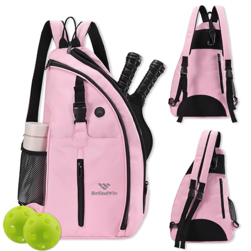 Pickleball Bag for Women Men Pickle Ball Backpack,Adjustable Sling Bag/Backpack for Tennis & Pickleball - color: Pink