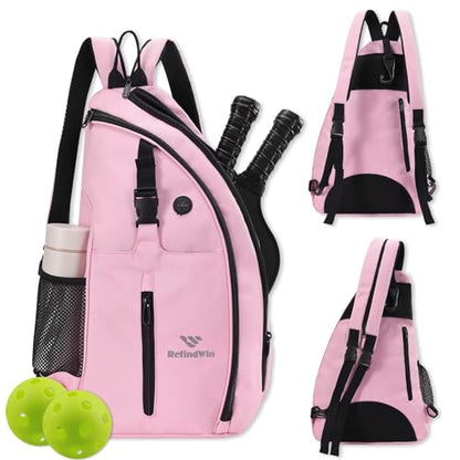 Pickleball Bag for Women Men Pickle Ball Backpack,Adjustable Sling Bag/Backpack for Tennis & Pickleball - color: Pink