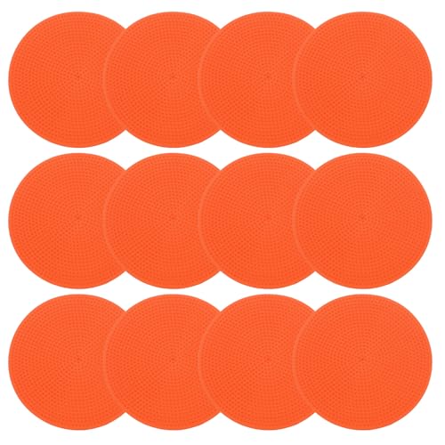 PATIKIL 4 Inch Poly Spot Markers, 12Pcs Non Slip Rubber Floor Dots with Storage Bag Flat Agility Cones for Sports Training Basketball Football - color: Orange