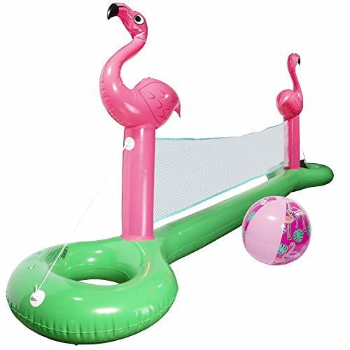 Giant Inflatable Pool Volleyball Net Set w Ball- 12 ft Long XL Size, Durable Thick PVC Material- Flamingo- Easy Inflate- Outdoor/Backyard Summer Swim BBQ Party Fun- Kids, Teens Water Float Game Toy