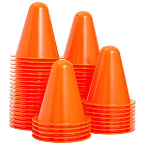 Mini Plastic Cones - Durable Polyethylene & Soccer Training Equipment - Classroom Activities & PE Supplies for Elementary - Dance Practice & Dance Teacher Supplies - Pack of 50, Assorted Colors, 3 in
