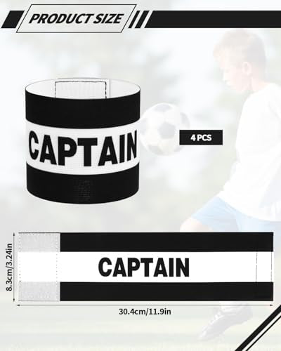 4 Pcs Captain Arm Bands for Soccer, Black Adjustable Soccer Captain Armband, Arm Bands Football for Adults and Youth, Suitable for Rugby, Basketball, Volleyball Teams