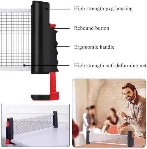 Table Tennis Nets, Adjustable Retractable Net Ping Pong Replacement Net, Portable Travel Holder Ideal for All Types of Tables, 170(max) x 19cm
