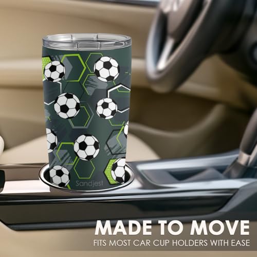 SANDJEST Soccer Tumbler Stainless Steel 20oz, Insulated Travel Coffee Cup, Sport Tumblers Gifts for Soccer Lovers, Men, Coach, Birthday, Christmas - color: Soccer 2