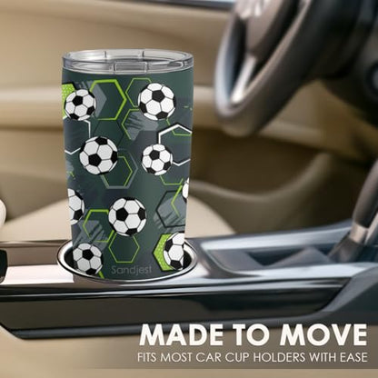 SANDJEST Soccer Tumbler Stainless Steel 20oz, Insulated Travel Coffee Cup, Sport Tumblers Gifts for Soccer Lovers, Men, Coach, Birthday, Christmas - color: Soccer 2