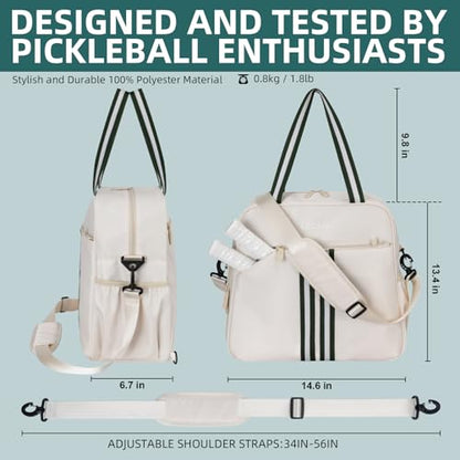 Pickleball Bag Pickle Ball Backpack for Women,Pickleball Accessory Tote Sport Equipment Bag Machine Washable with Shoe Compartment,Wet Pocket,Adjustable Shoulder Strap Fence Hook,Great Gift 30L-White - color: White
