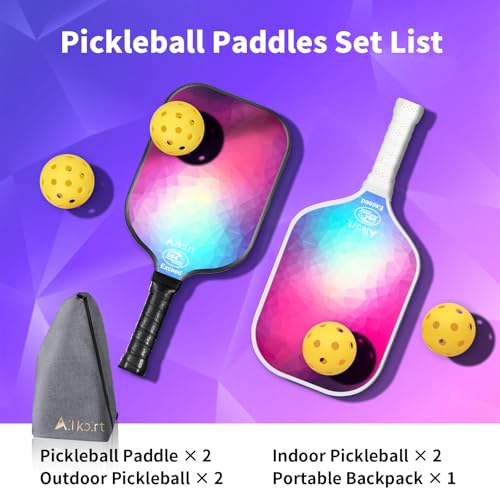 AL Kort Pickleball Paddles Set of 2, Fiberglass Pickleball Racket Lightweight Paddles, USAPA Approved Pickle Ball Equipment with Bag and 4 Balls, Pickle Rackets 2 Pack for Beginners - color: Purple & Black/White Handle