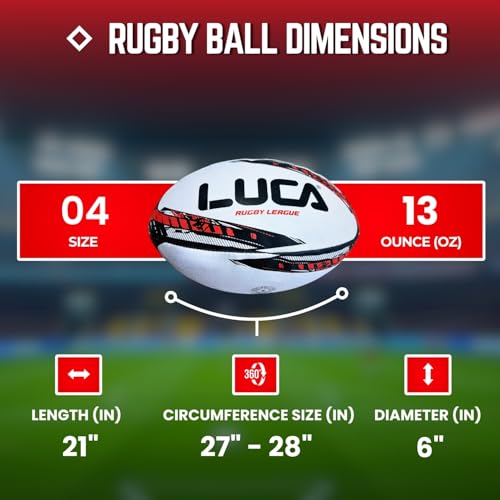 LUCA Rugby Ball Youth and Adult Sizes 3, 4 & 5 - Hand Stitched Super Grip Training Ball - Durable 3-Ply Waterproof Surface for College & Club Practice - color: Red, Black, White, size: 4