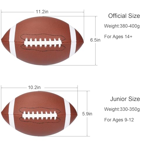 Official & Junior Size Football, PU Leather American Football with Deep Pebble Grip, Training Football with Pump for Practice & Game Play - size: Official Size (Ages14+)