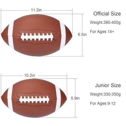 Official & Junior Size Football, PU Leather American Football with Deep Pebble Grip, Training Football with Pump for Practice & Game Play - size: Official Size (Ages14+)