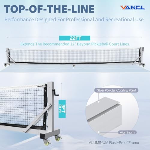 Pro Pickleball Net Portable with Wheels – 22ft Heavy Duty Pickleball Net System with Sturdy Aluminum Frame for Outdoor & Indoor – Nylon Net & Carrying Bag for Pickleball, Tennis, Badminton