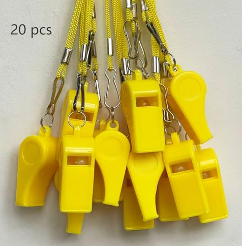 20 Pcs Plastic Loud Whistles with Lanyard for Referee Coaches Basketball Football Sports Training Game Event Lifeguard Survival Emergency Fun School Kids Tool Set Suppliers - color: Yellow