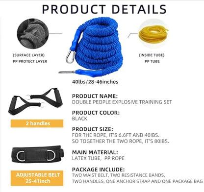Resistance Speed Training Set, 8pcs Exercise Explosive Force Bounce Physical Equipment Double Rope Improve Agility Power Strength for Jumping Basketball Tennis Football Volleyball - color: Blue-6.6ft