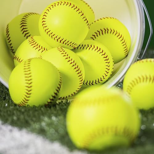 Sports Practice Fastpitch Softballs, Yellow Softballs Training Ball Unmarked & Leather Covered for Games, Practice and Training