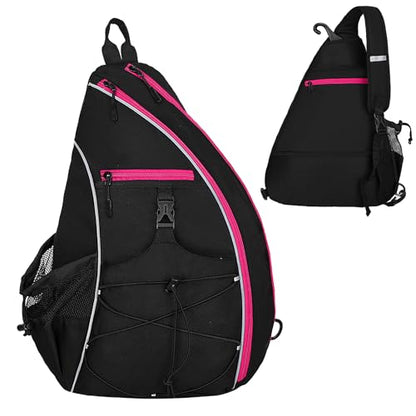 Goloni Pickleball Sling Bag for Men Women, Lightweight Pickleball Backpack with Fence Hook - color: Black Rose