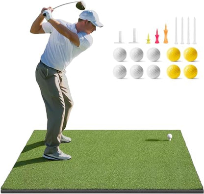 Golfguru Golf Mat, 5x4ft/5x5ft Dense Elite Golf Hitting Mats Practice with 10 Balls, 9 Tees, Heavy Duty Artificial Hitting Training Matt for Backyard Driving Chipping Indoor Outdoor Simulators - style: 5'x4' Pro-31mm Thick