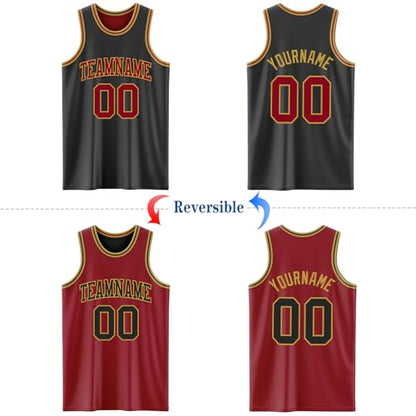 Custom Reversible Basketball Jerseys Men Youth, Personalized Sports Shirts Team Uniforms Printed Name Logo Number - color: Black and Red - Gold