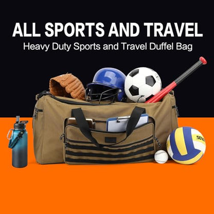 120L Extra Large Gym Duffle Bag for Men Women with Shoes Compartment Heavy Duty Tactical Sports Duffel Bag Big Football Baseball Basketball Soccer Hockey Team Equipment Bag, Brown - color: Brown
