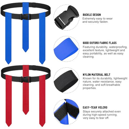BORNEW Flag Football Set - 14/20 Player Adjustable Belts with Cones, Football, Pump, Bag, for Youth and Adults Training - color: 2.red Blue, style: 14 Player Kit