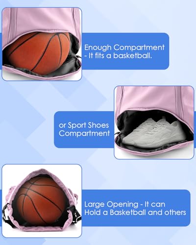 BROTOU Soccer Drawstring Backpack, Basketball Bag, Volleyball Football Bags with Ball and Shoe Compartment - color: Pink