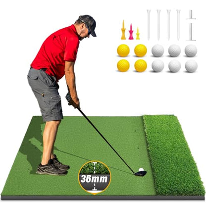 Dual-Turf Golf Mat 36mm: 5x4ft/5x5ft Extra Thick Golf Hitting Mats Practice Outdoor Indoor, High-Density Artificial Hitting Training Matt for Garage Chipping Driving Swing, Ideal Gifts for Men Dad - style: 5'X4' Ultra-36mm