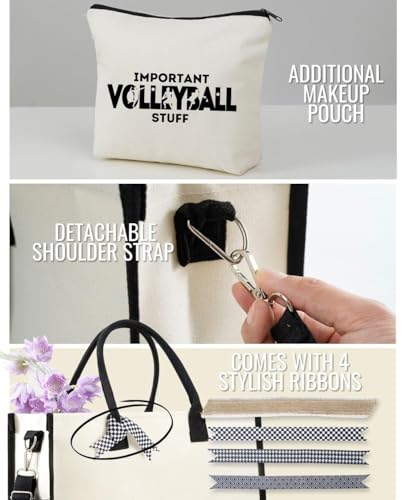 InnoBeta Volleyball Gifts Canvas Tote Bag with Top Zipper Closure for Volleyball Lovers Players, Teens Girls Team on Senior Night, Birthday, Christmas-Stuff