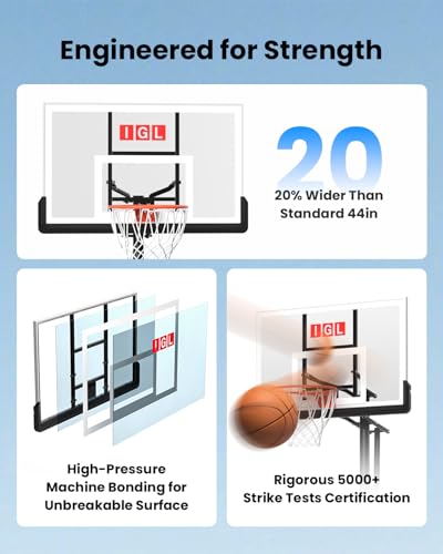 IGL In ground Basketball Hoops Outdoor, 10ft Height Adjustable Basketball Goal In ground with Shatterproof Backboard and Pro-Style Rim - size: 52 inch Backboard - In Ground