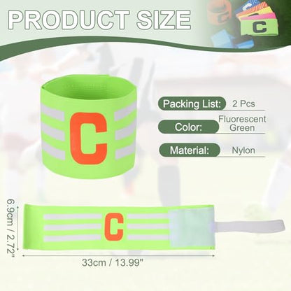 Captain Arm Bands for Soccer, Soccer Captain C Armband, Classic Striped Elastic Protective Arm Badge Player Bands - color: Fluorescent Green