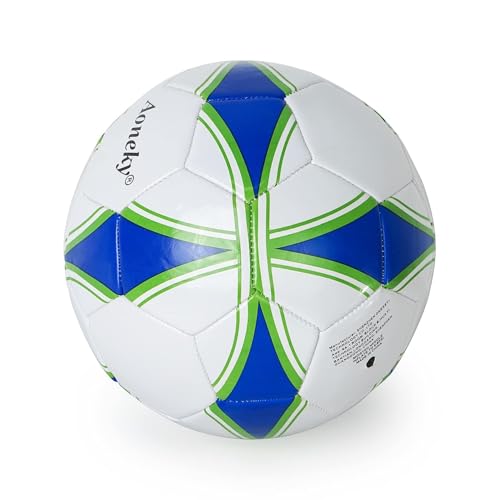 Aoneky Adult Size 5 Traditional Soccer Ball - Ships Deflated, Pump Included - color: White/Blue, style: 5-Pack Deflated Ball with Pump