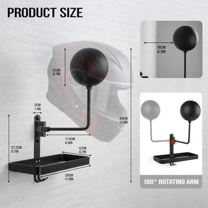 PUERSI Helmet Holder Wall Mount with Shlef, 180° Rotation Helmet Storage Rack for Motorcycle Bike Racing Outerwear Sports Gear Display Motorcycle Accessories - 1 Pack - style: 1 Pack with Shelf