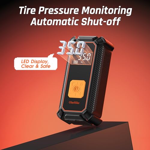 OlarHike Family Choice Awards Winner Cordless Tire Inflator Portable Air Compressor, Dual Power - 5400mAh&12V DC, Air Pump for Car Tires, Bike, Motorcycle, Electric Pump, Digital Pressure Gauge