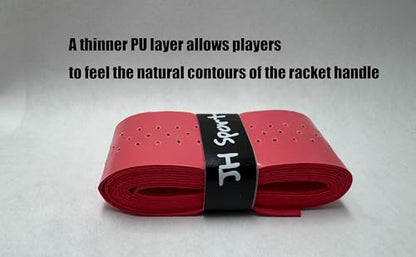 Racket Overgrip - Absorbent Grip Tape for Badminton, Pickleball & Tennis | Sweat-Wicking and Perforated - 5 Pack - color: Red