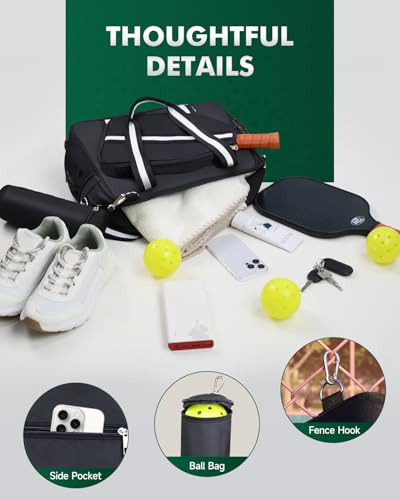 Pickleball Bag for Women 2-in-1 Tote & Crossbody with Fence Hook Holds 2 Paddles & Detachable Ball Bag Court to Street
