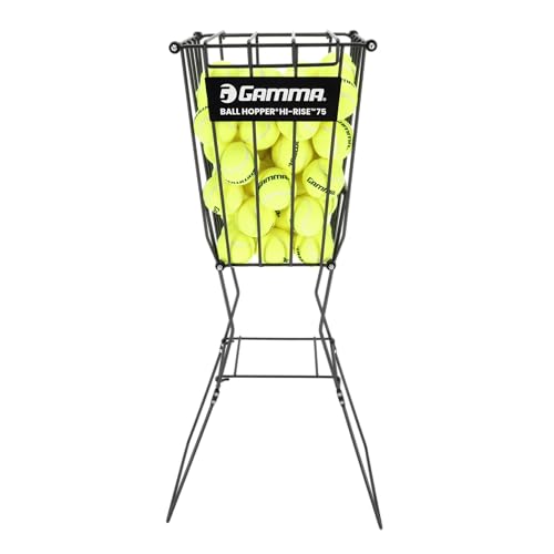 Gamma Ball Hopper Hi-Rise 75 - Heavy Duty Tennis Ball Basket with Handle for Easy Pickup & Storage - Holds 75 Tennis Balls, Durable Steel Construction, Weather-Resistant Coating - Black